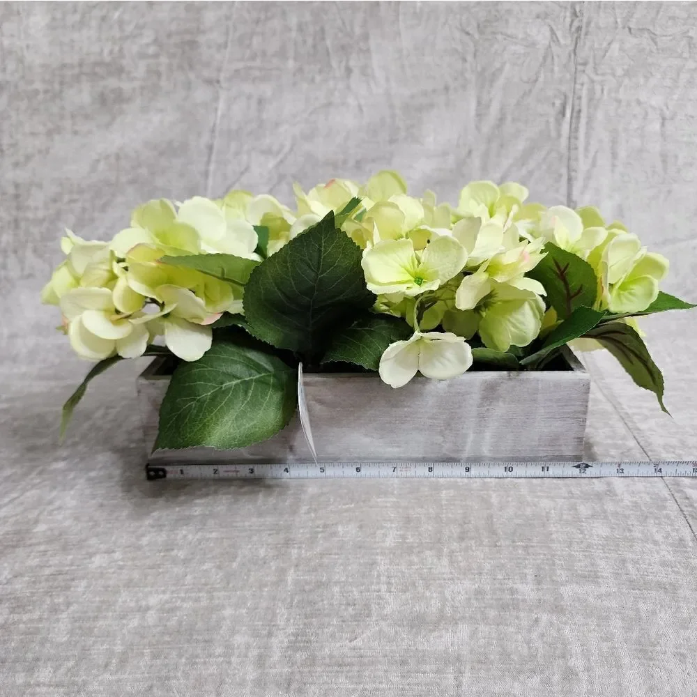 New Light Green Hydrangea Arrangement in a wooden box / centerpiece/ home decor